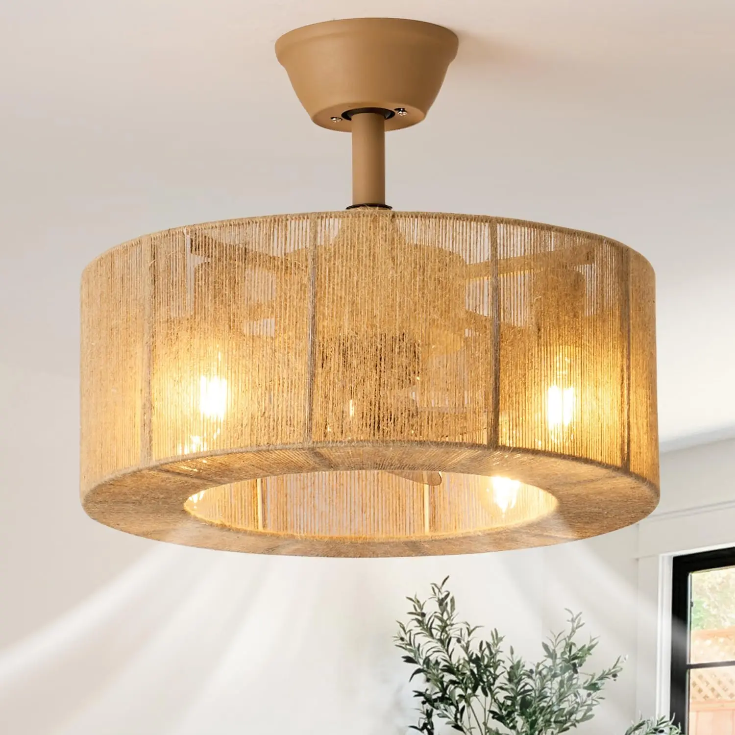 

Rattan with Light, 18 Inch Coastal Caged Ceiling Fans with Light and Remote for Bedroom,Nursery, Study Room, Dining Room