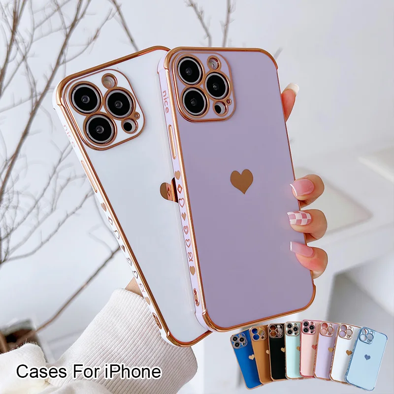 Electroplated Heart Design Shockproof Phone Case