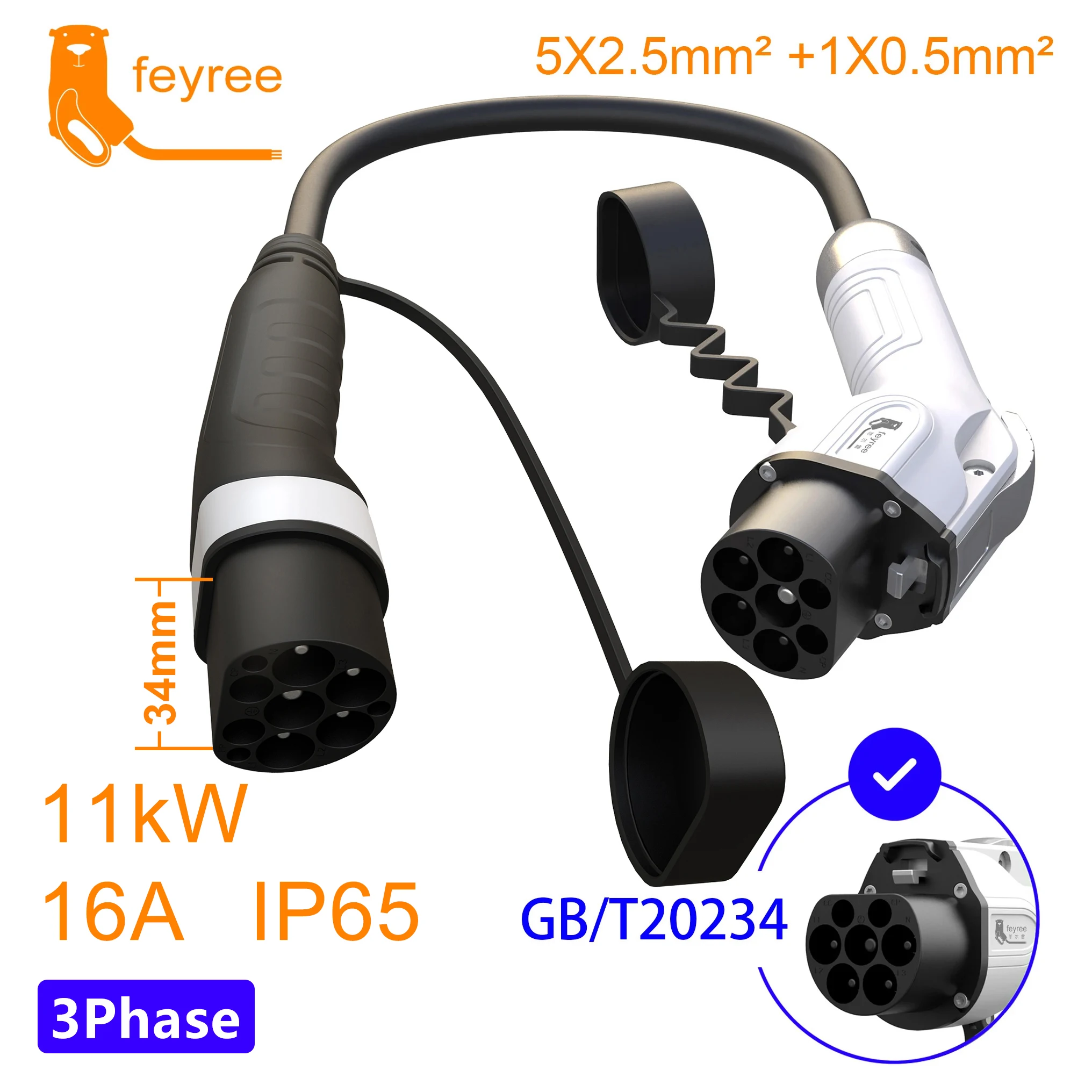 Feyree Electric Vehicle Charging Gun 16A32A Ac Charging Pile Adapter for Slow Charging at Home