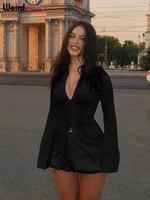 Weird Puss Casual Women 2Piece Set Autumn Trend Skinny Simple Daily Long Sleeve Crop Tops+Puffy Skirt Streetwear Matching Outfit - Image 2