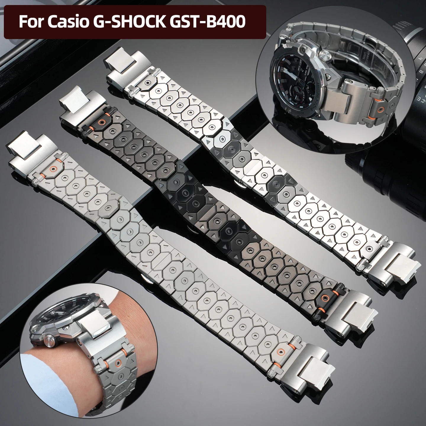 GST-B400 Modified watch strap Solid stainless steel For Casio G
