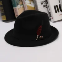 Man Classic Trilby Hats Felt Hat Vintage Fedora Hat with Metal Feather & Band Outdoor Church Party Cap Church Hats Black 1