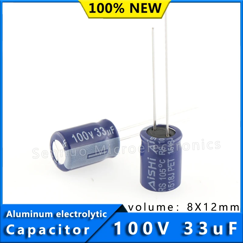 

10Pcs New 100V 33UF 8*12 8x12mm Aluminum Electrolytic Capacitors 33uf 100V Electrolytic Capacitors