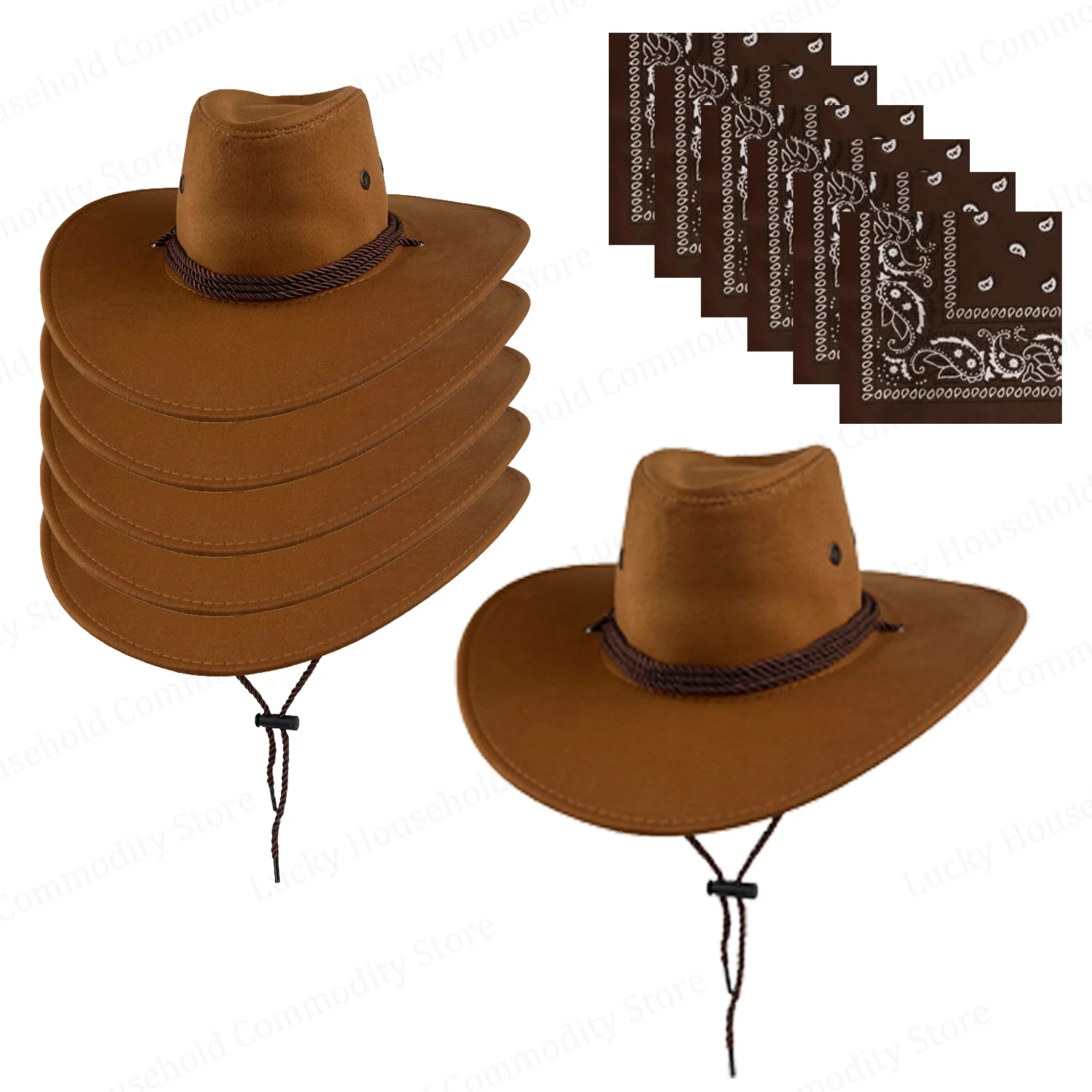 3679 6 Sets Adult Cowboy Hat For Women And Men Western Cowgirl Hats 6-36Set Cowboy Hats and Bandanas Bulk Cowgirl Hats for Women  main image 4