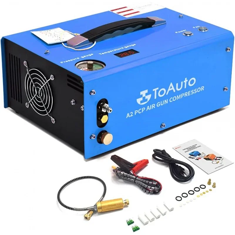 

TOAUTO A2 PCP Air Compressor, Auto-Stop, Portable 4500Psi/30Mpa, Oil/Water-Free, 8MM Quick-Connector HPA Compressor for Paintbal