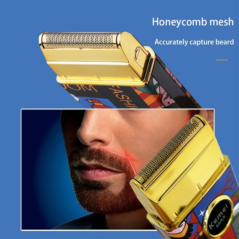 Kemei KM-RS7098 Titanium Double Foil Reciprocating Shaver Professional Barber Finishing Electric Men Razor Graffiti Pattern 3
