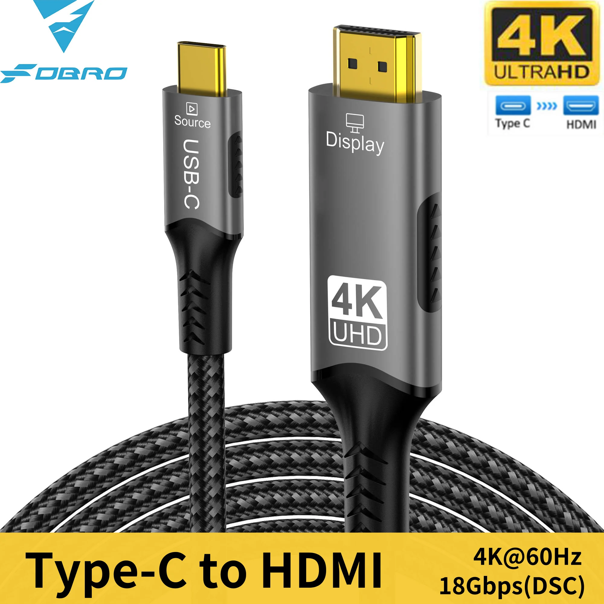 4K USB-C to HDMI Cable Adapter - 60Hz Nylon Braided Premium Cable