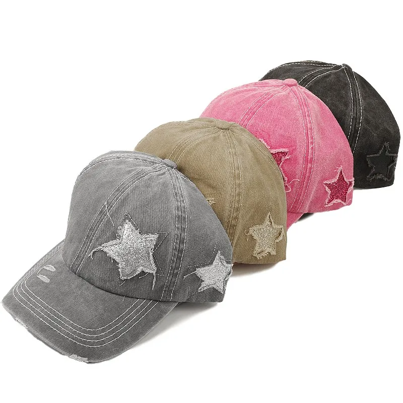 

Women Men Hole Star Washed Denim Baseball Cap Snapback Hats Autumn Summer Fishing Hat Caps Casquette Hats Gorras