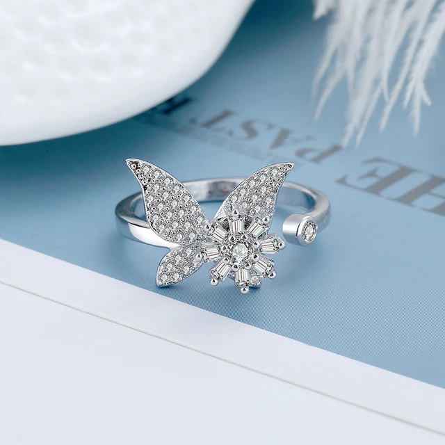 Rotatable Butterfly Daisy Flower For Women Fidget Spinner Anxiety Bead Ring Adjustable Rotate Freely Anti Stress Jewelry 2022 4