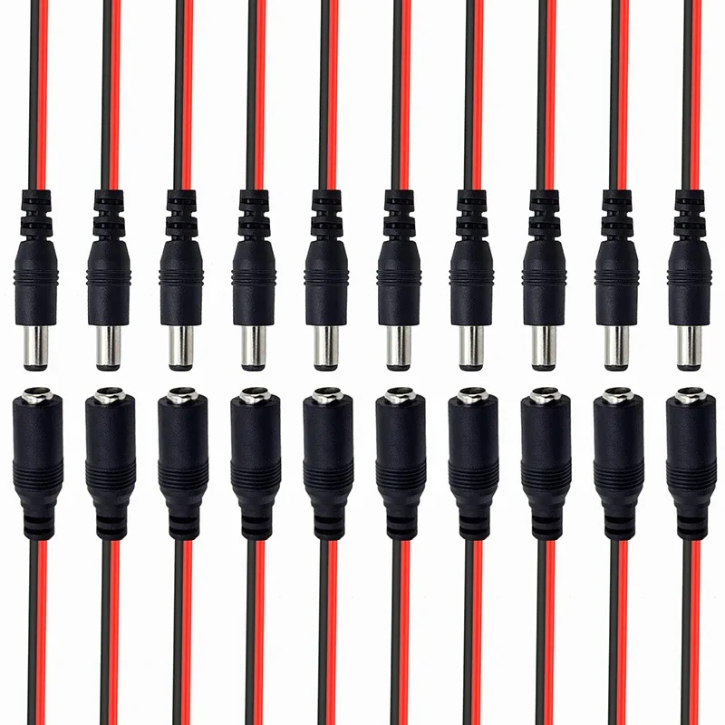 Connecteurs 12V DC, 10/20/50 pièces, câble Jack mâle femelle, adaptateur de ligne, prise d'alimentation 5.5x2.1mm