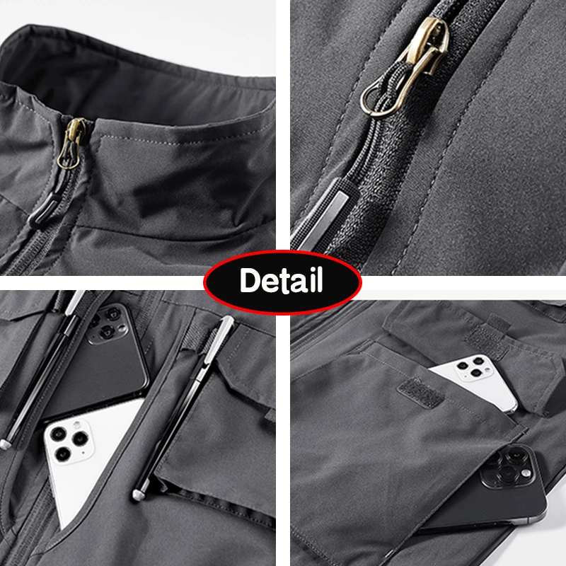 Men's Sleeveless Outdoor Casual Vest Summer Fishing Multiple Pockets Solid Stand Collar Zipper sleeveless vest sleeveless vests fashionable vests