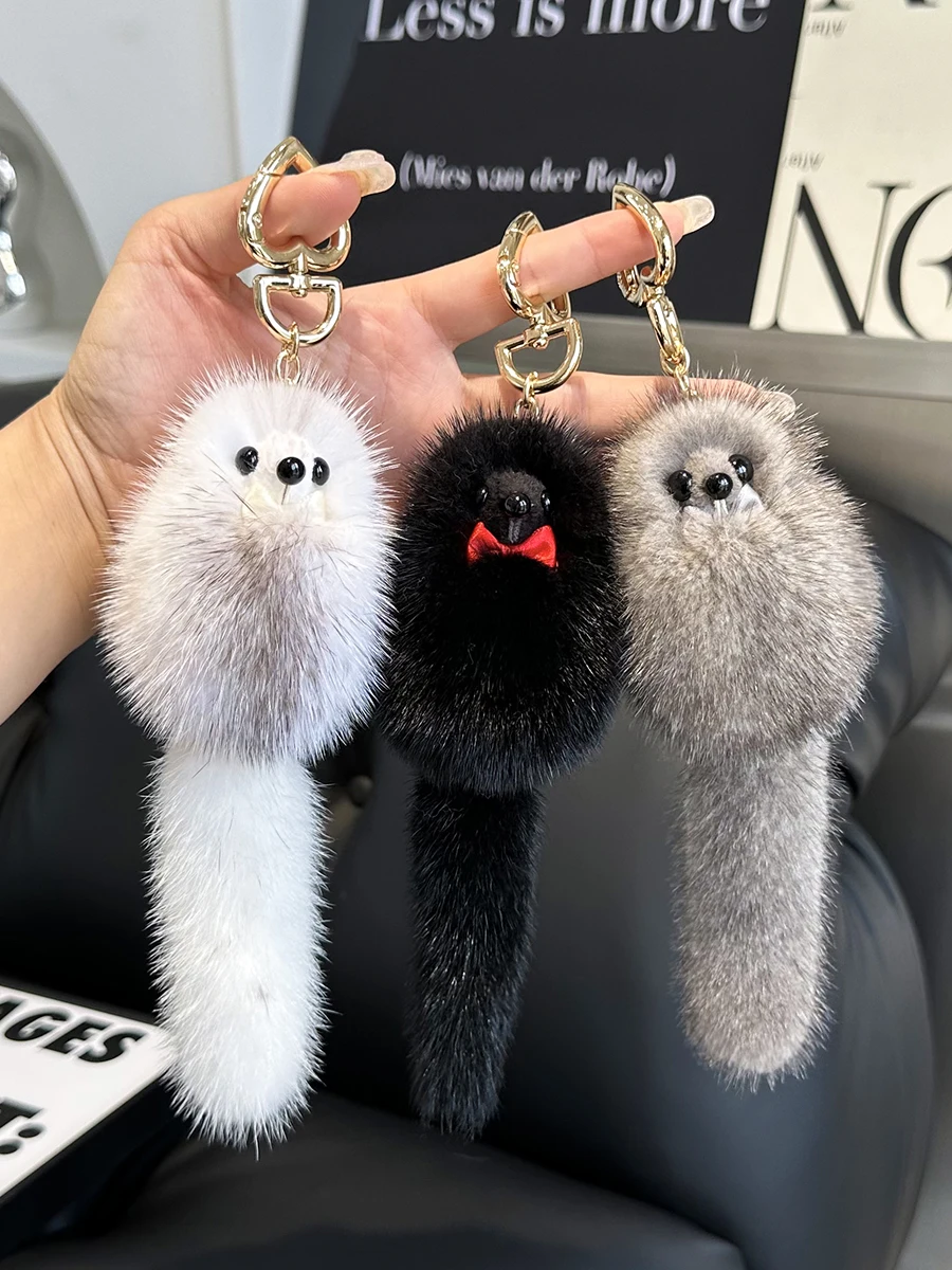 高級リアルミンクの毛皮キーホルダーソフトかわいいキツネのおもちゃ