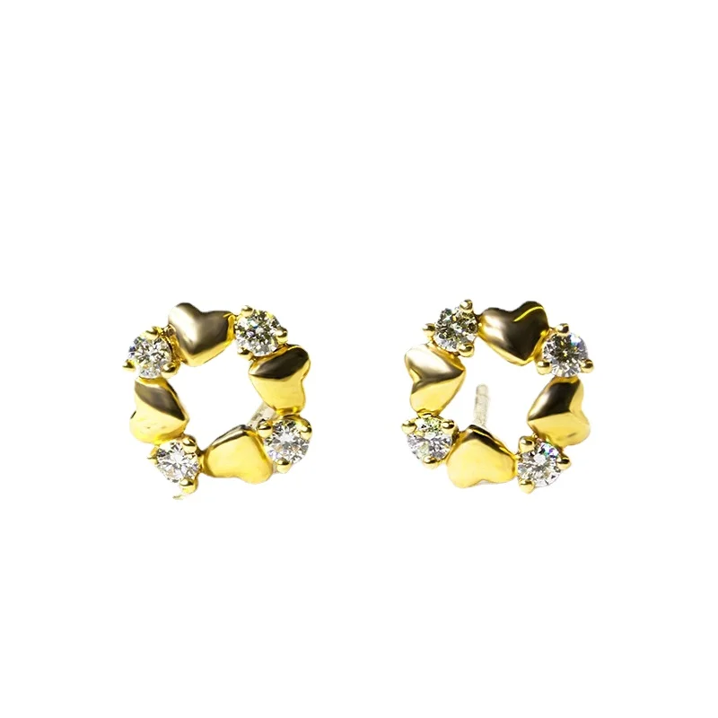 

Solid 14k Yellow Gold SI/H 0.15CT Natural Diamonds Stud Earrings Women Heart to Heart Trendy Earrings Fine Jewelry