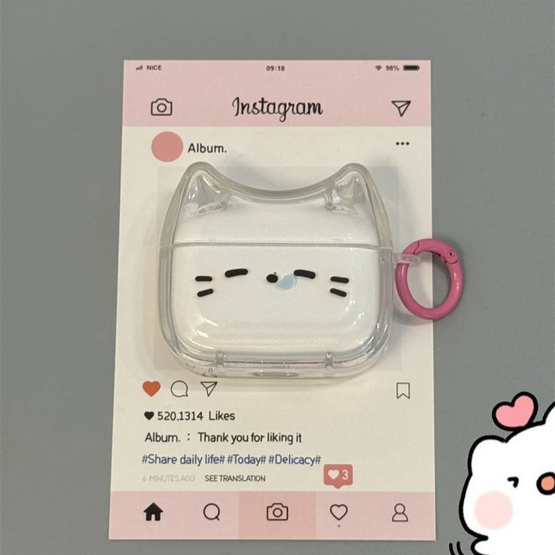 Niedliche schlafende Katze, transparente, stoßfeste Silikon-Schutzhülle mit rosa Ring für AirPods Pro 3, AirPods Pro 2, AirPods 4