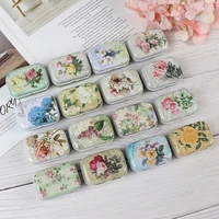 Mini Flower Tin Trinket Jewelry Coin Box Tinplate Storage Case Small Rectangular 2