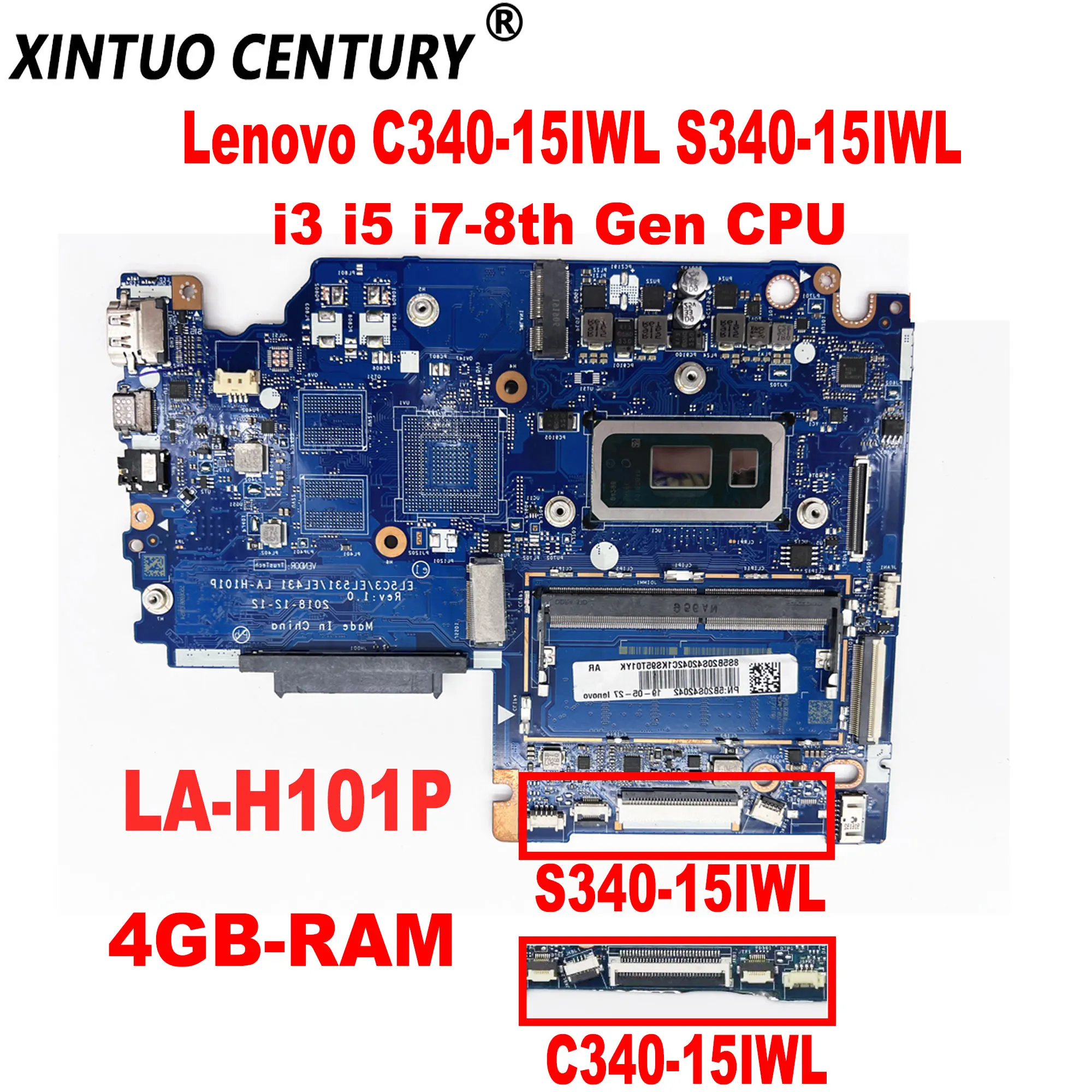 

EL5C3/EL531/EL431 LA-H101P для Lenovo C340-15IWL S340-15IWL материнская плата для ноутбука с i3 i5 i7-8th Gen CPU 4GB-RAM DDR4 100% тест
