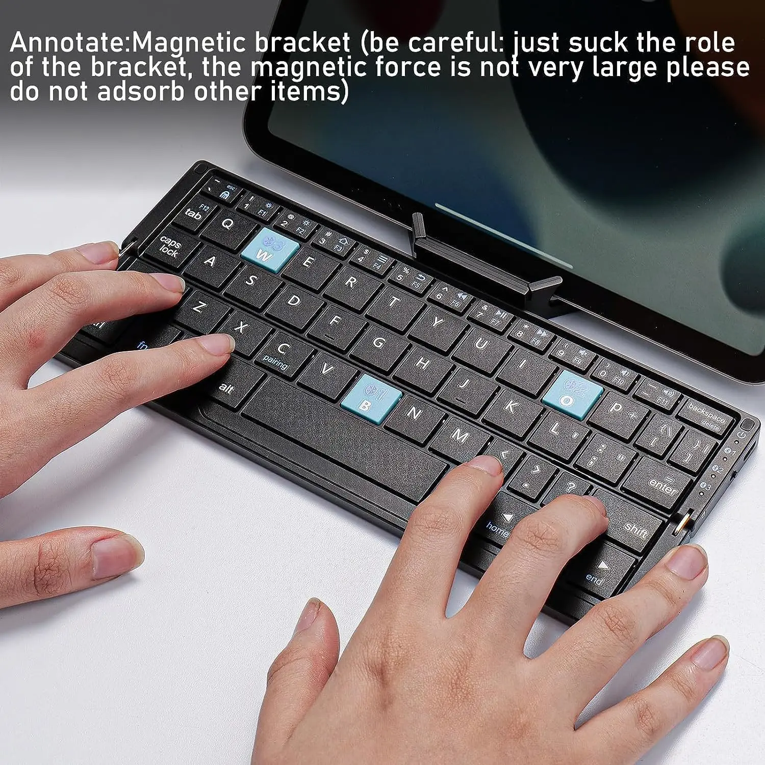 Jomaa-mini Teclado Portátil Dobrável sem Fio com Suporte Hoder Bluetooth Recarregável Tablet Telefone Laptop - Imagem 3