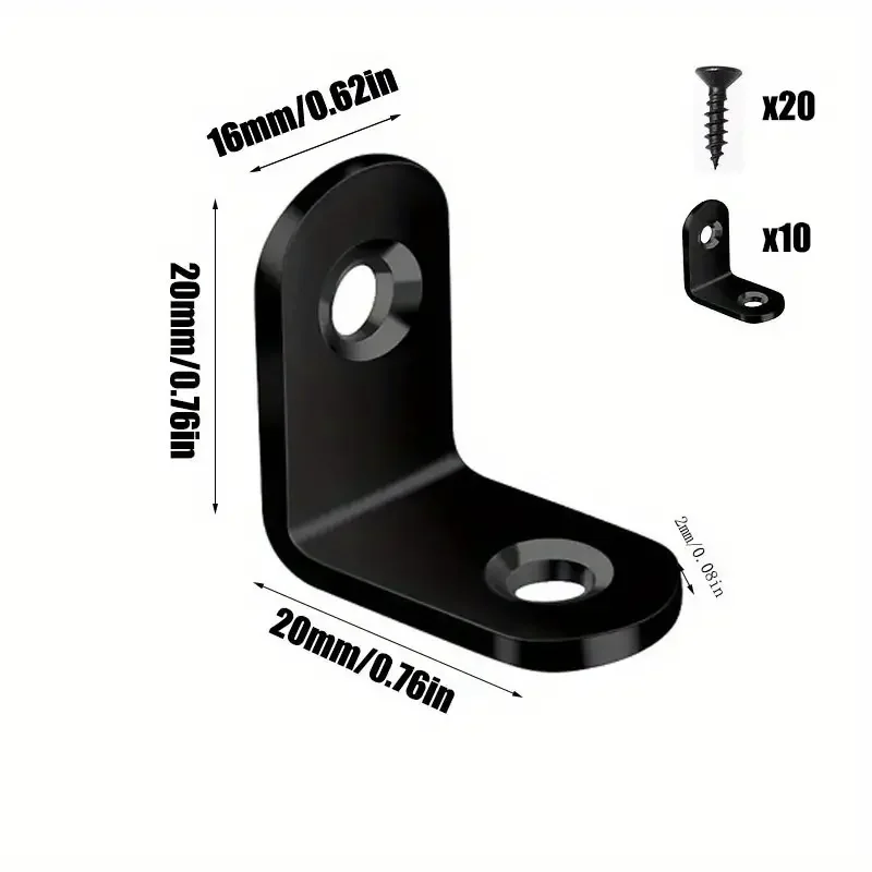 Angled Furniture Hardware 36pcs Black L-shaped right Angle Support Accessories screws Heavy duty connection Angle connector Wardrobe fixed