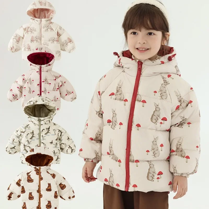 Winter Kids Girl Down Top Clothes Children's Down Jacket for Boys Fashion Korean Thicken Warm Hooded Cartoon Outwear Coat 2-6Y