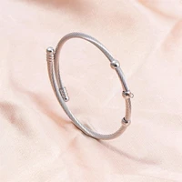 1Pc Stainless Steel Simple Beads Twist Cable Wire Bracelet For Women Kpop Styles Punk Open wrist Men Bangle Jewelry Accessories 1