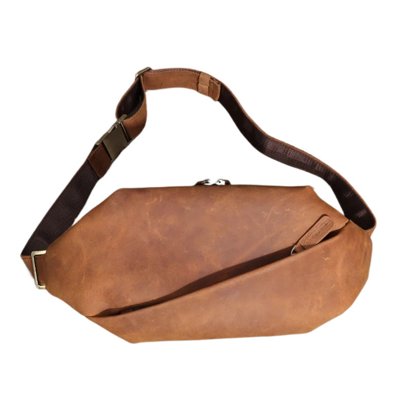 

Crazy Horse Leather Men's Chest Bag for Outdoor Activities