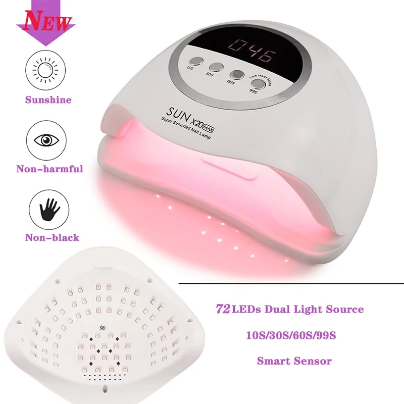 SUN X20MAX Nail Dryer Machine 72 LEDs UV LED Lamp for Nails Gel Polish Curing Manicure Lamp 10/30/60/99s Timer LCD Display 3