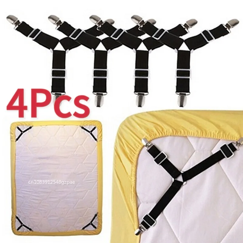 Adjustable Bed Sheet Fasteners 4Pcs Suspender Elastic Sheet Band Strap Clips Sofa Cushion Mattress Pad Cover Gripper Corner Clip