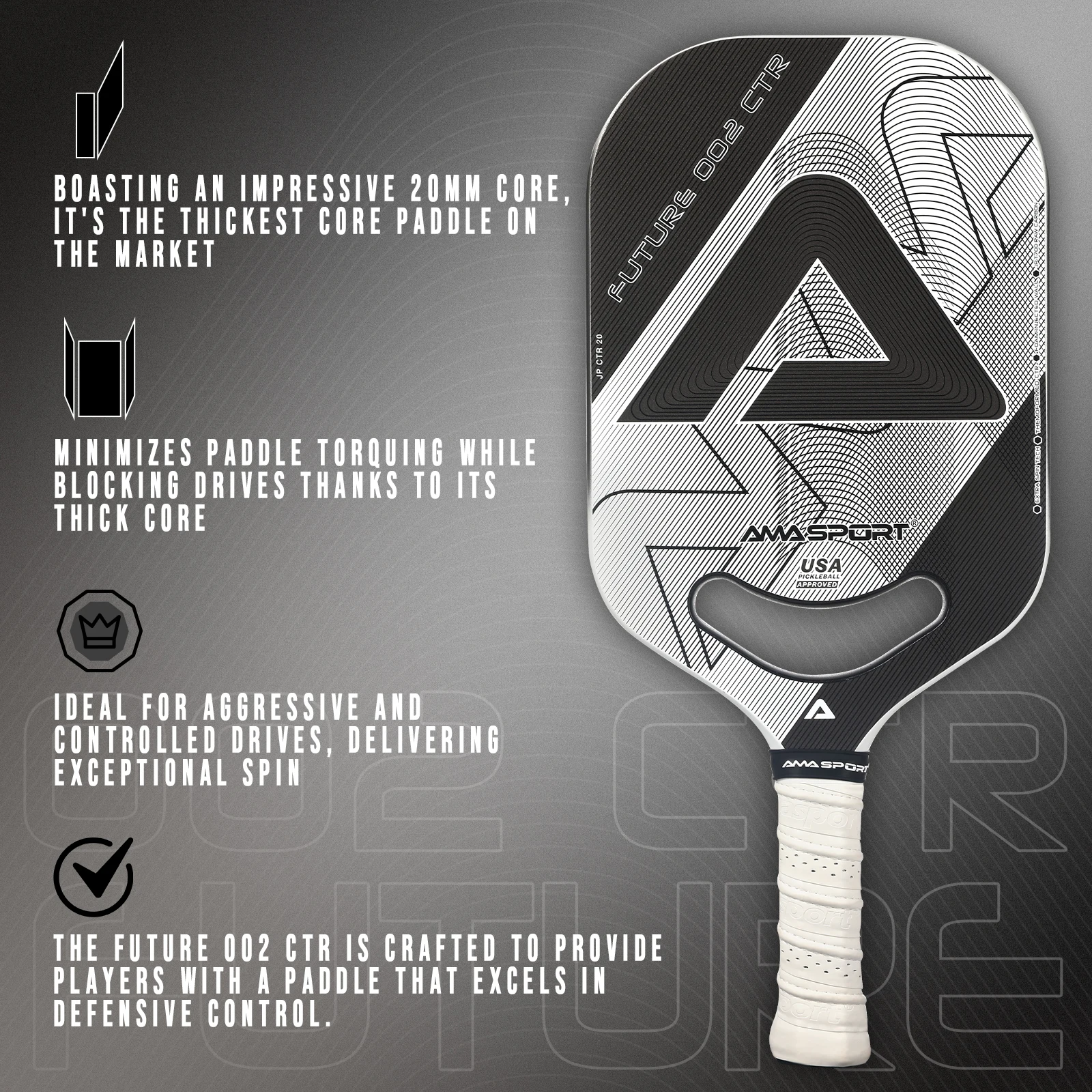 AMASPORT T700 FUTURE 002 Toray Carbon Pickleball Paddle Frameless 13mm Extra Spin Tech Honeycomb Core hermoformed Pickleball