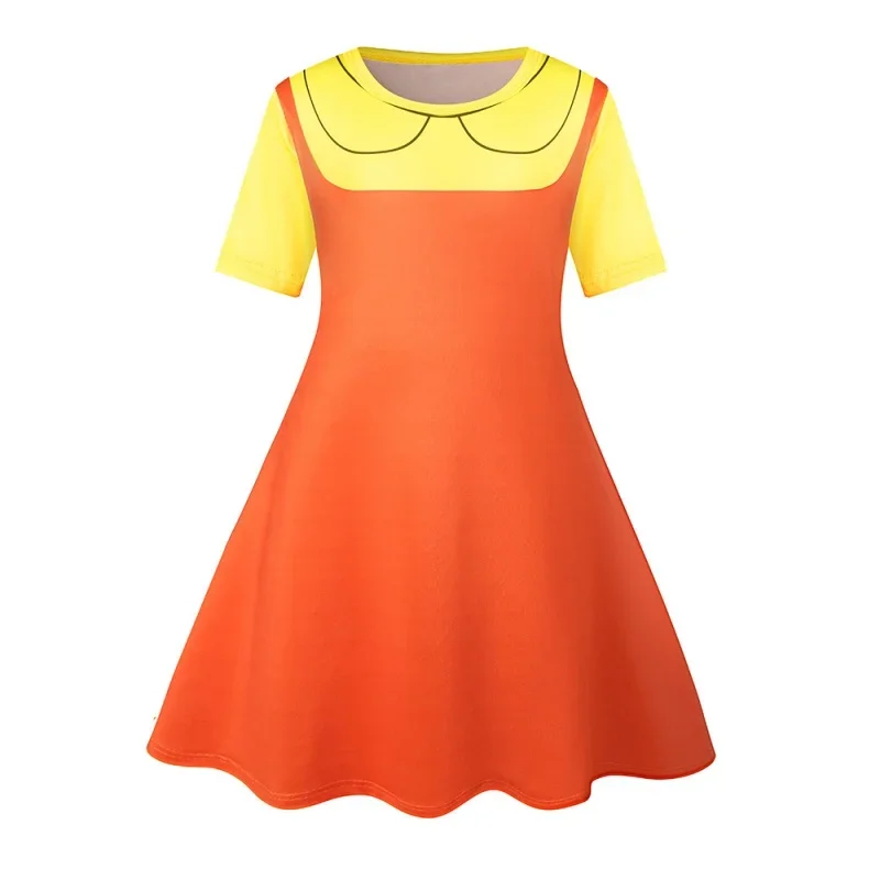 Meisjes Inktvis En Spel Korte Mouw Cosplay Anime Jurk Kid Halloween Kostuum Gele Pop Prinses Jurken Voor Verjaardagsfeestje Fant