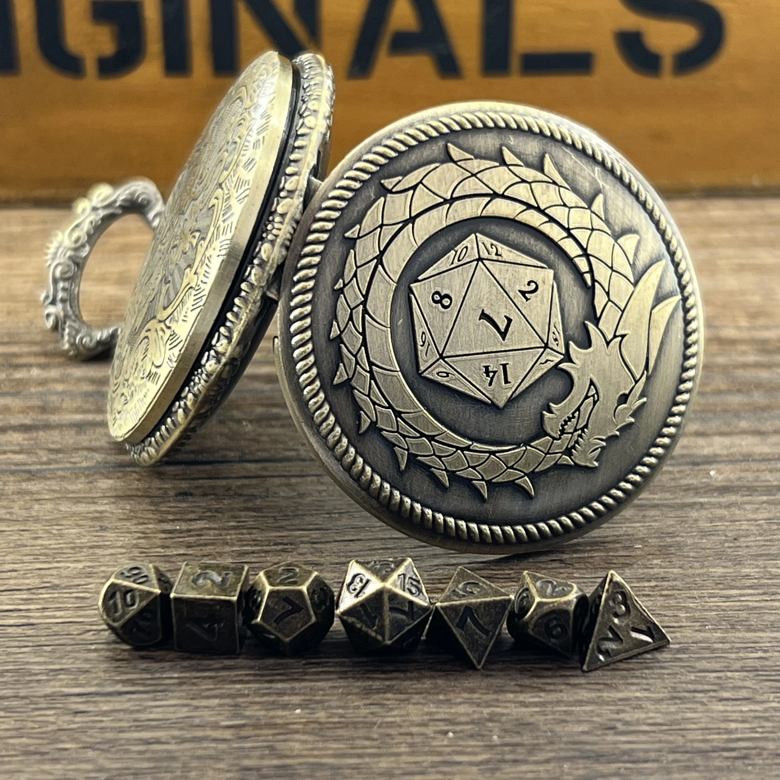 Pocket Watch & Mini Metal Polyhedral Dice Set 6mm for Table and board Games