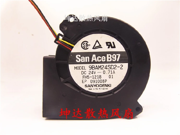 

3-проводной вентилятор для охлаждения сервера Sanyo Denki 9BAM24SD2-2 DC 24V 0.71A 97x97x33mm