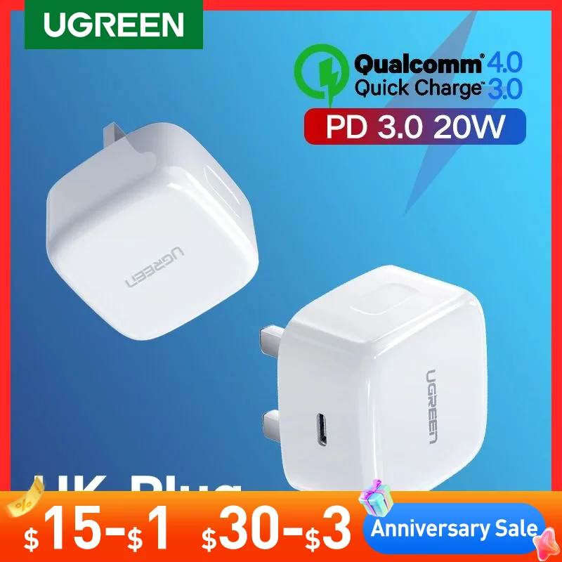 

Зарядное устройство Ugreen, 20 Вт, USB Type-C, Quick Charge 4,0 3,0