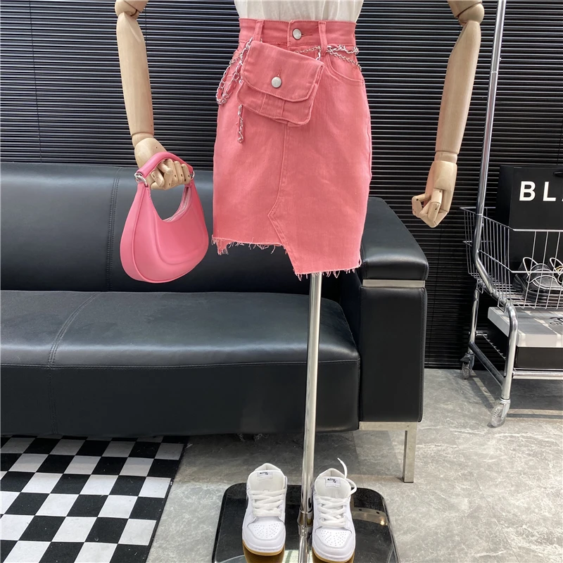 free-pocket！new-2022-fashion-designer-new-style-famous-brand-irregular-denim-skirt-high-waist-denim-skirt