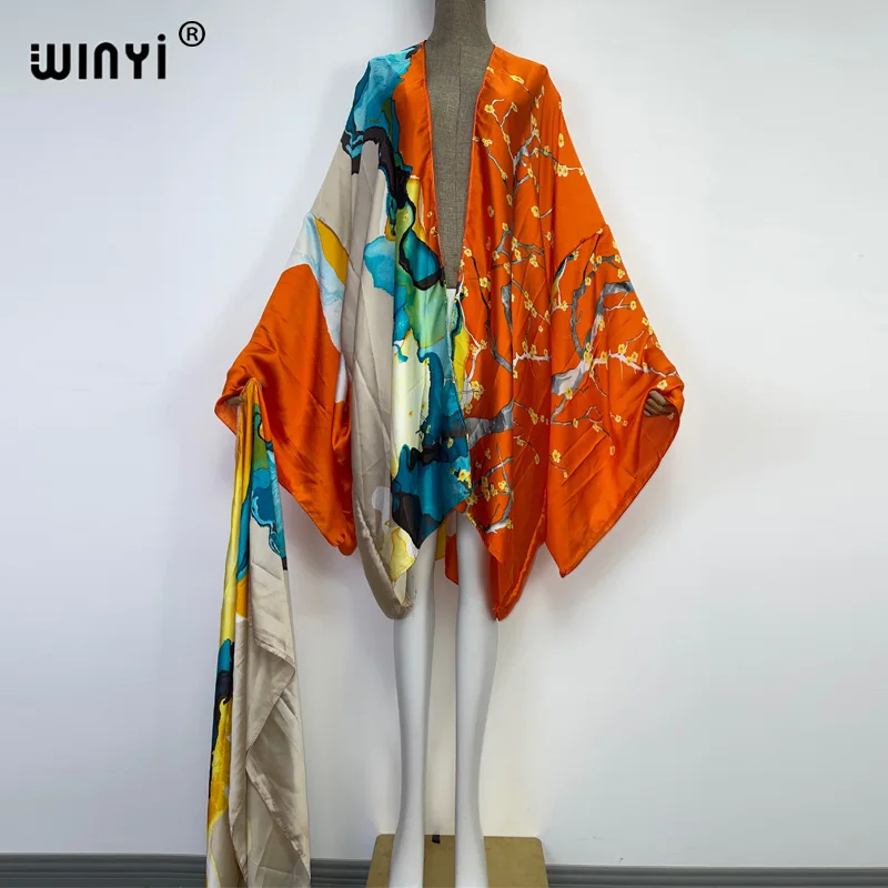 2022 WINYI 여름 비치 웨어 수영복 커버 카프탄 스위트 레이디 보호 가디건 스티치 셀프 벨트 섹시 바캉스 긴팔 기모노