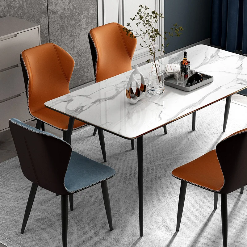 Modern Simple Leather Soft Coffee Chair Dining Chair with Upholstered Back