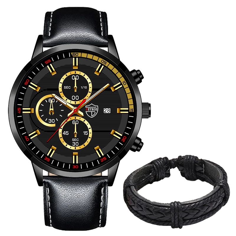 2022 Fashion Mens Sport Watches Men Casual Leather Bracelet Analog Quartz Wristwatch Calendar Male Business Luminous Clock 
