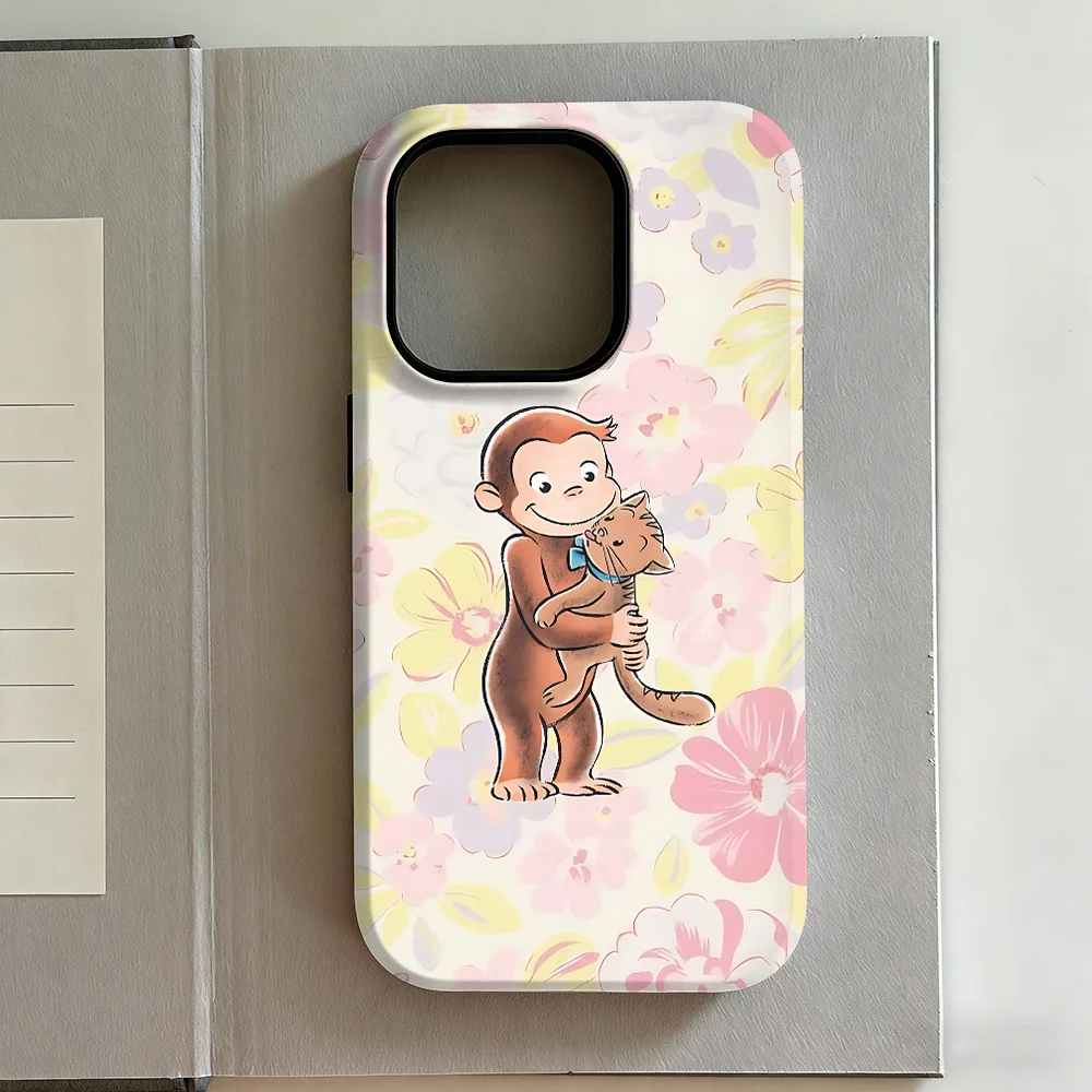 Luxury Y2K Curious George Phone Case for iPhone 17 16e 16 15 14 13 12 11 X XS XR XSMAX 7 8 Air Pro Max Plus Luxury Double-layer 3