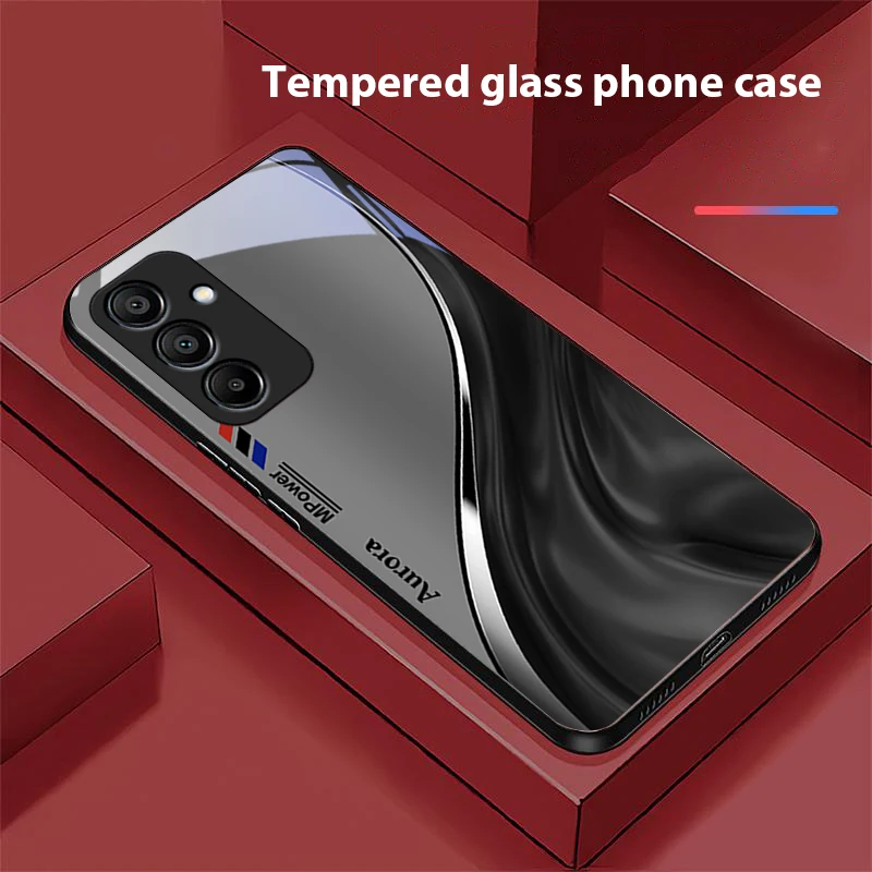 Black Tempered Glass Phone Case with Water Flow Pattern Design