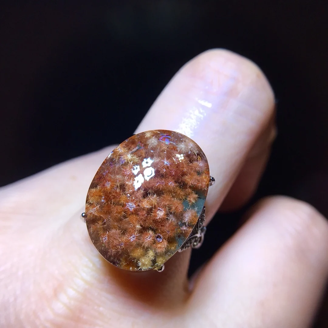 

1Pcs/Lot Natural Crystal Sunflower Gemstone Ring 925 Sterling Silver Adjustable Size Woman Jewelry Anillos Mujer Bague Bijoux