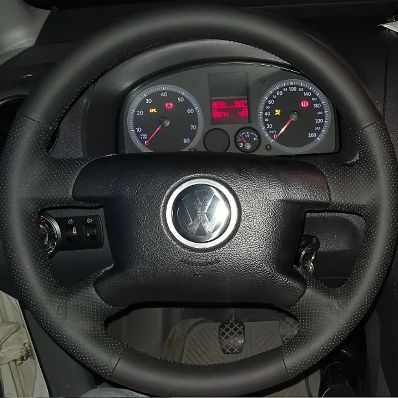 Black Leather Car Steering Wheel Cover For Volkswagen VW T5 Transporter Caddy Caravelle 2003 2005 2004 2006 2008 2009