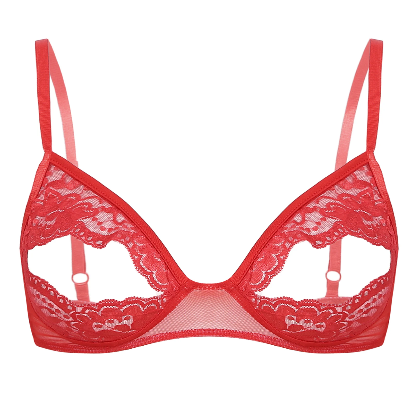 thumbnail image 1 of Sujetadores abiertos exóticos para mujer, lencería negra transparente de encaje, Bralette con abertura en el pezón, sujetador sin forro, Top, ropa de dormir Sexy, 1 of 4