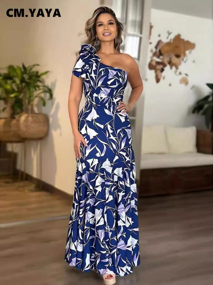 CM-YAYA-Vestido-largo-de-un-hombro-con-estampado-Floral-para-mujer ...