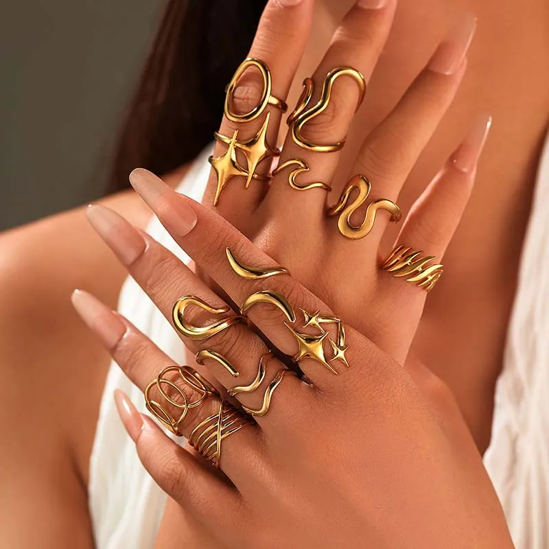 18K Stainless Steel Rings for Women Vintage Gold Color Never Fade Luxury Classic Rings Wedding Couple Rings Party Jewelry Gifts 1