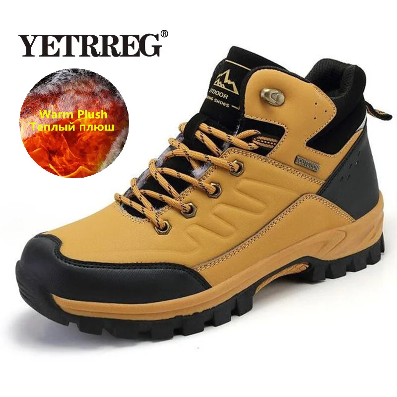 Brand Winter Men Snow Boots Warm Plush Men's Boots Waterproof Leather Ankle Boots Outdoor Non-slip Men's Hiking Boots Sneakers