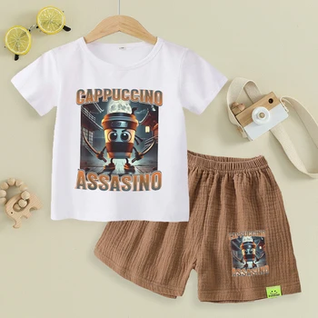 Set di vestiti per bambini Brainrot italiano Set di vestiti per bambini Cartoon Boy Girl T-shirt Pantaloncini 2 pezzi Abiti sportivi Set di vestiti per bambini 1