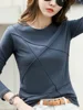 Women O-Neck Bamboo Cotton Tees 2025 Autumn Long Sleeve Plus Size T-Shirts Elegant Loose Ribbed Fashion Shirt Ladies Simple Tops