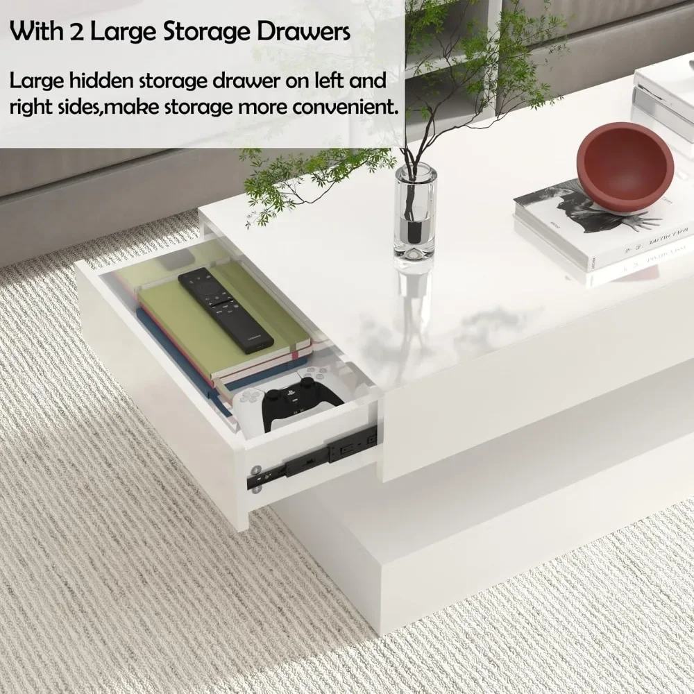 47.3IN High Glossy LED Coffee Table,LED Lights Modern Furniture for Living Room Suitable for living rooms and offices