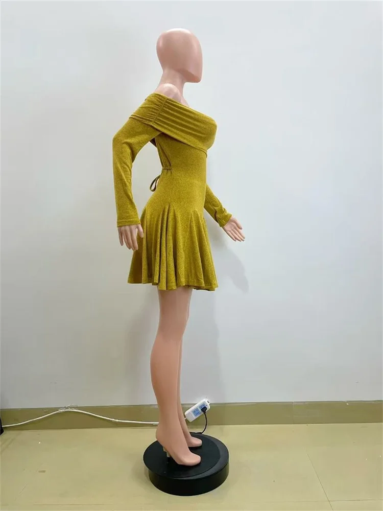 Wmstar Dresses for Women Off Shoulder Long Sleeve Bodycon Stretch Mini Dresses Sweet Spring Clothes Wholesale Dropshipping 2025