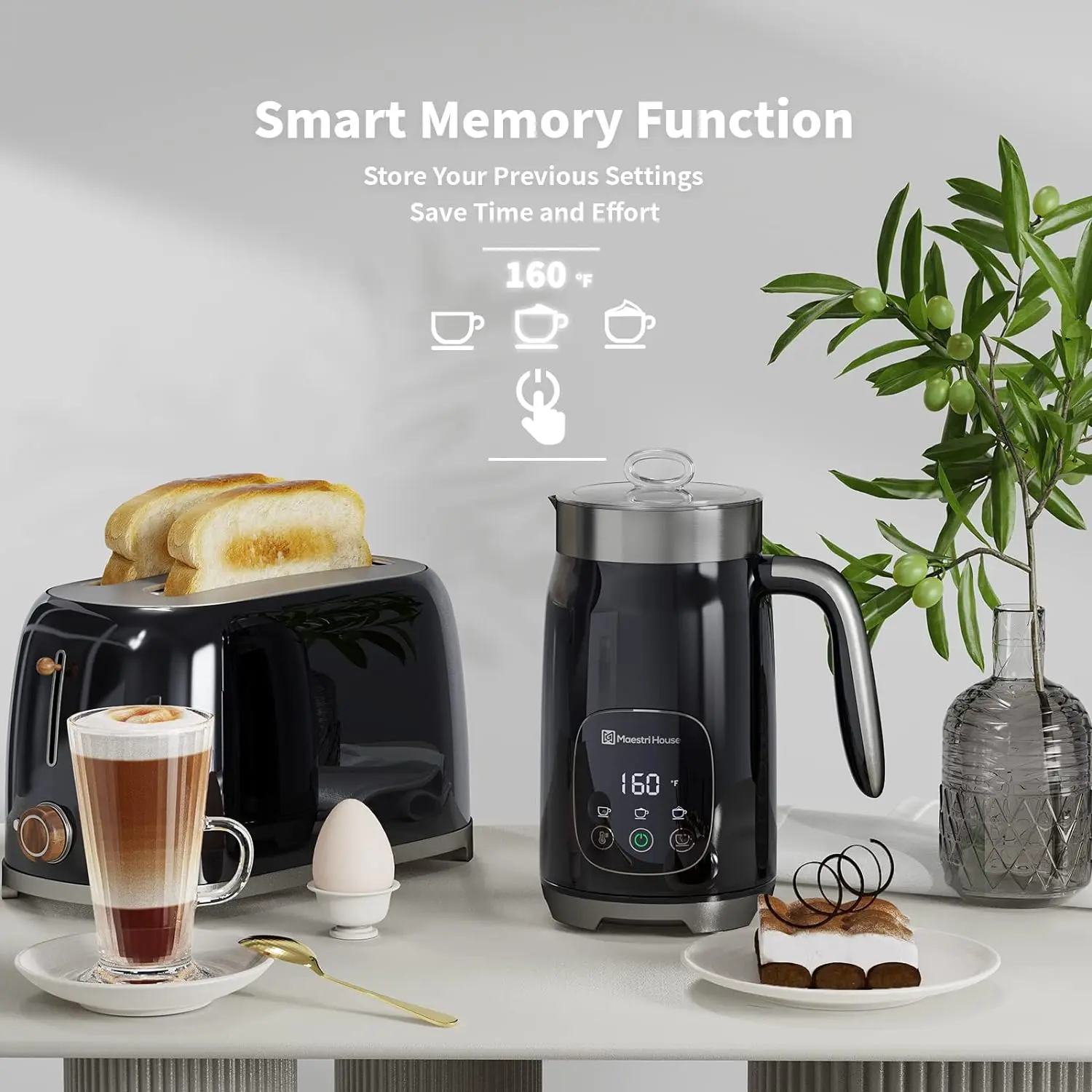 Maestri House Milk Frother Electric Hot and Cold for Making Latte Cappuccino Coffee Frothing Foamer Adjustable Thickness 2