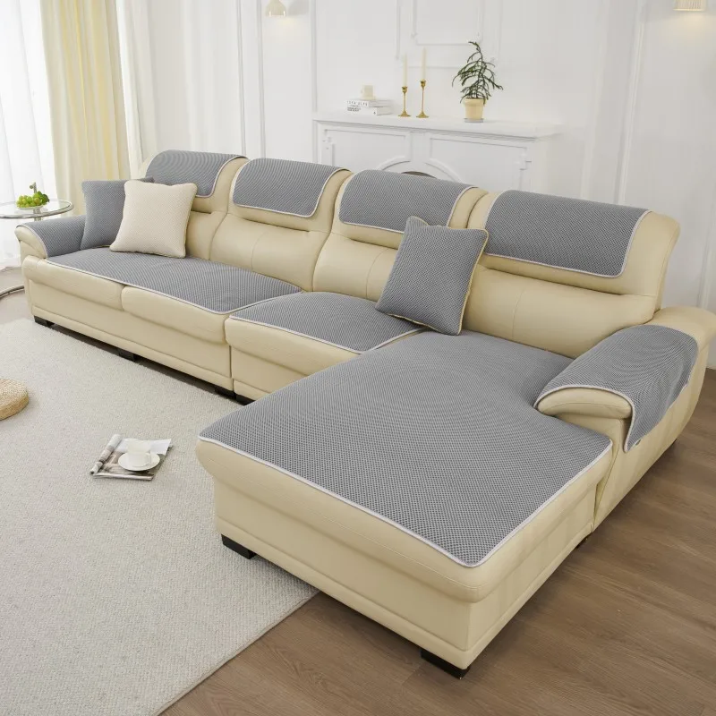 

Massage Net Ventilate Sofa Cover Four Seasons Anti-skid Leather Slipcover Modern Minimalist European Style Towel Sofa Cushions